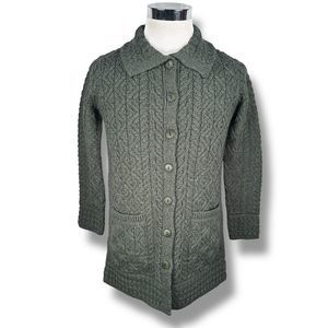Aran Crafts Cardigan Sweater Women's Small Green Irish Merino Wool Button New
